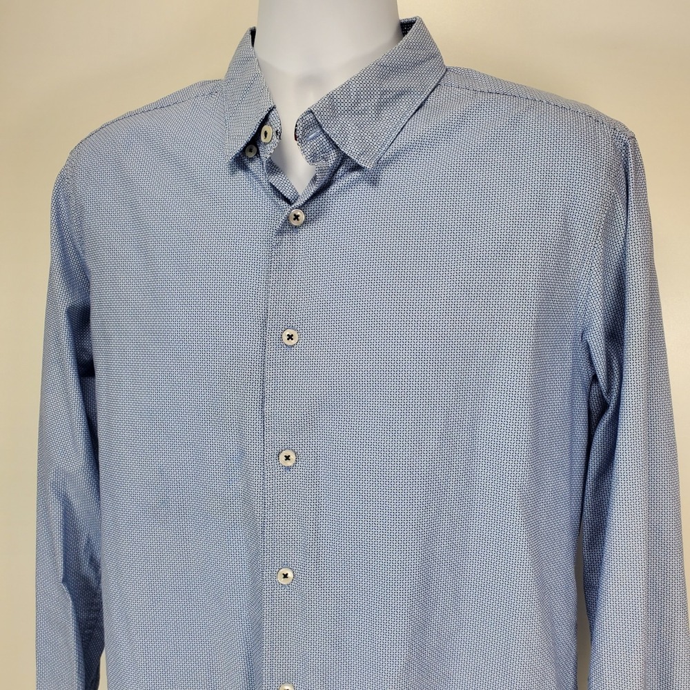 Level Ten Mens Large Modern Long Sleeve Button Up Shirt Flip Cuff 100% Cotton‎